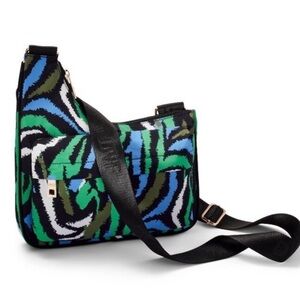 Diane von Furstenberg Green Zebra Utility Zip up Crossbody Sling Bag EUC